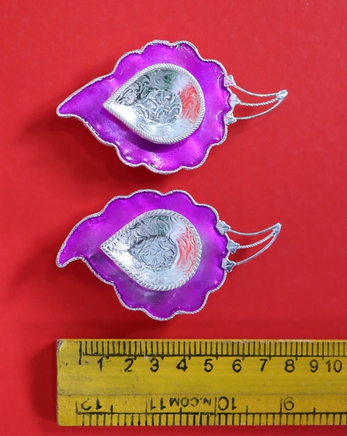 Pure Silver Fancy Diya Leaf Pattern Purple 30.16g