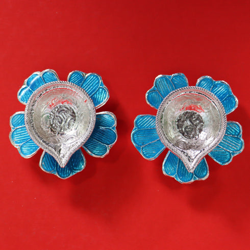 Pure Silver Fancy Diya Flower Pattern Blue 26.83g