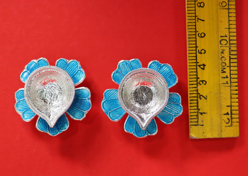 Pure Silver Fancy Diya Flower Pattern Blue 26.83g