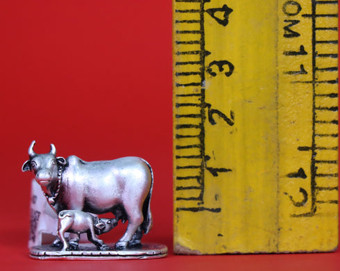 Pure Silver Plain Cow And Calf Oxidized Idol Antique 18.57 g