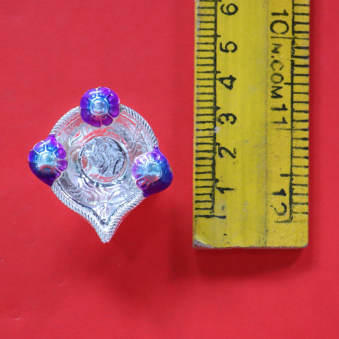 Pure Silver Fancy Diya Pair With Blue Flowers 20g