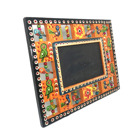 Colourful wooden photo frame with painted birds Kondapalli toys