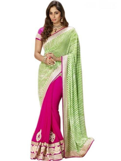 Vamika Sangeeta Ghose Green & Pink Saree