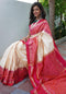 Ikkat Cream With Red Color Saree
