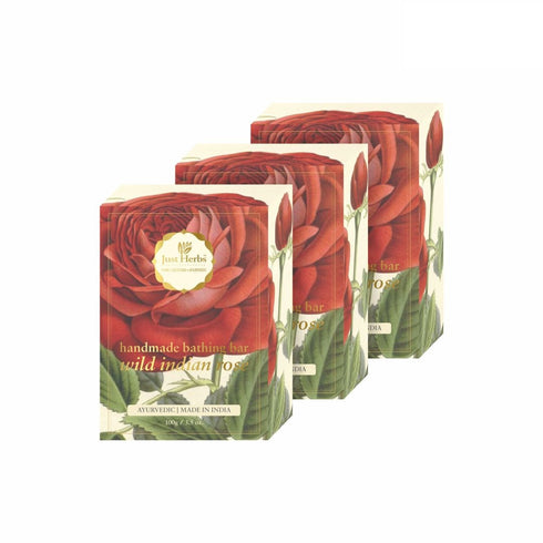 Just Herbs Wild Indian Rose Handmade Bathing Bar Set of 3 100g each