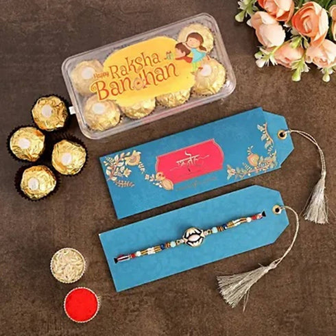 Meenakari Rakhi & Ferrero Rocher Printed Box