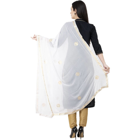 A R Silk Chiffon Gota Patti Fancy Dupatta White Color Dupatta