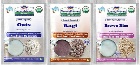 TummyFriendly Foods Organic Sprouted Porridge Mixes Sprouted Ragi Powder | Sprouted Brown Rice and Oats Combo