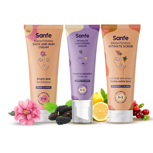 Sanfe Intimate Care Starter Kit-Intimate Lightening Serum-50G + Brightening Intimate Scrub-50G + Brightening Back And Bum Cream-50G Combo