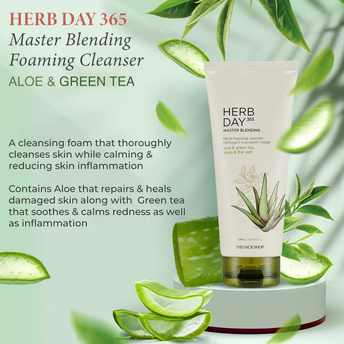 The Face Shop Herb Day 365 Foaming Cleanser - Aloe & Green Tea 170ml