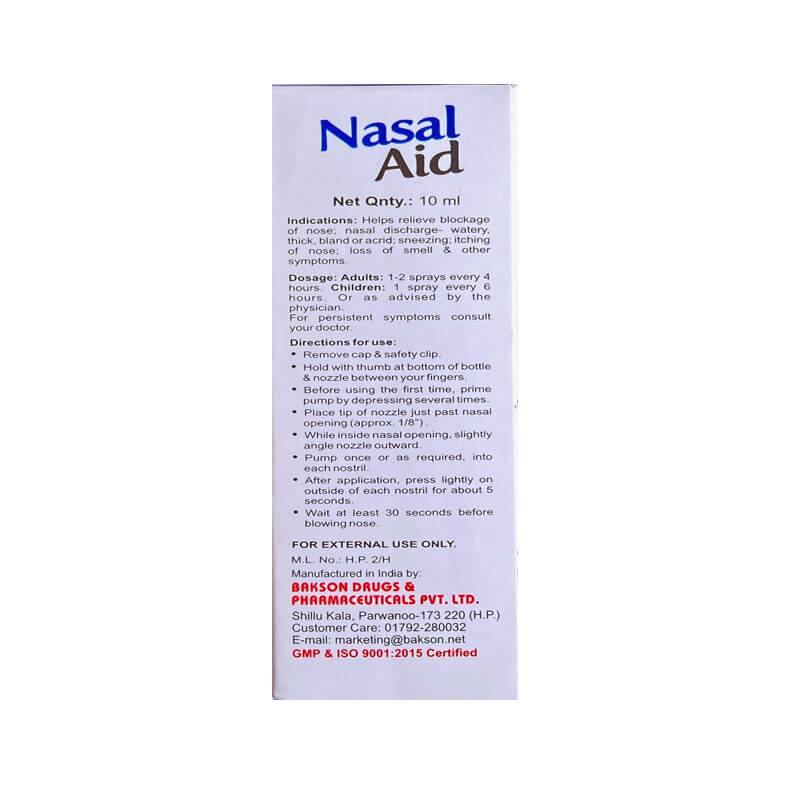 Bakson's Nasal Aid Spray 10ml PUSHMYCART