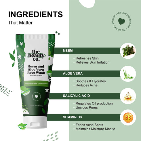the beauty co Neem and Aloe Vera Face Wash with Salicylic Acid For Skin Purifying