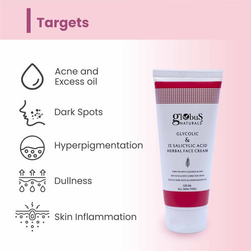 Globus Naturals Glycolic & 1% Salicylic Acid Herbal Anti Acne Face Cream