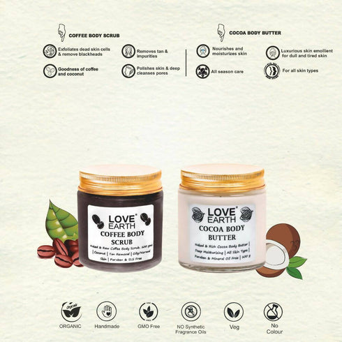 Love Earth Coffee Body Scrub and Cocoa Body Butter