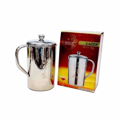 Mayur Steel Water Jug With Laser flower Design And Lid-1.5 Litres Capacity