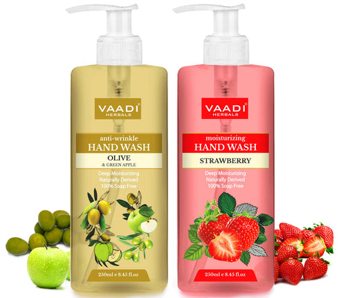Vaadi Herbals Rejuvenating Luxurious Handwash (Pack of 2 Olive and Strawberry) 250 ml each