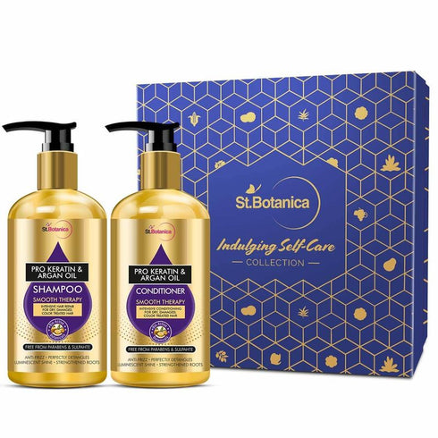 St.Botanica Smoothening Haircare Combo Pro Keratin and Argan Oil Shampoo | Conditioner Kit 300ml Each