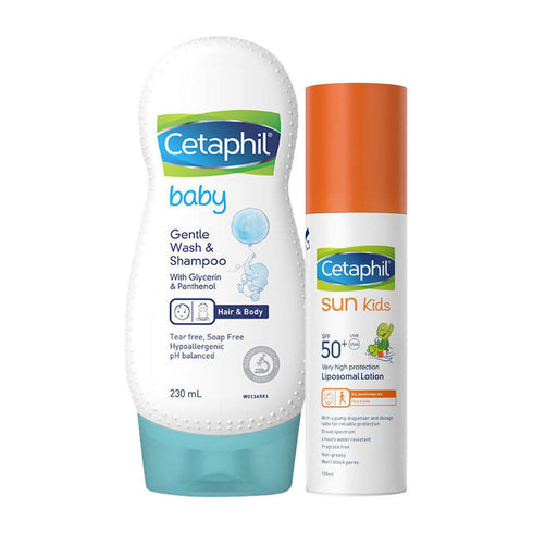 Cetaphil Baby Shampoo and Sun Kids Liposomal Lotion SPF 50+ Combo