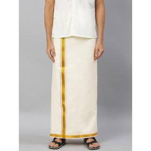 Ramraj Cotton Nithyanjali Cream Colour with Gold Border