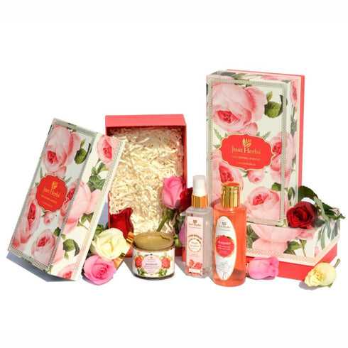Just Herbs Rose Essentials Gift Set (Face Pack 150g, Facial Mist 100ml, Body Wash 200ml)
