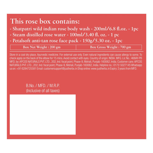 Just Herbs Rose Essentials Gift Set (Face Pack 150g, Facial Mist 100ml, Body Wash 200ml)