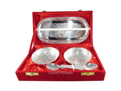 3.5 Inch Designer German Silver Bowl Set With Tray - 1500gms