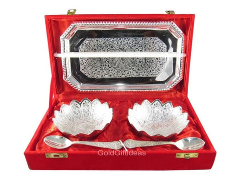 4 Inch Silver Plated Bowl With Tray Set - 800gms