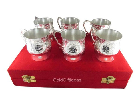 Attractive Set Of 6 German Silver Coffee Mugs - 1000gms