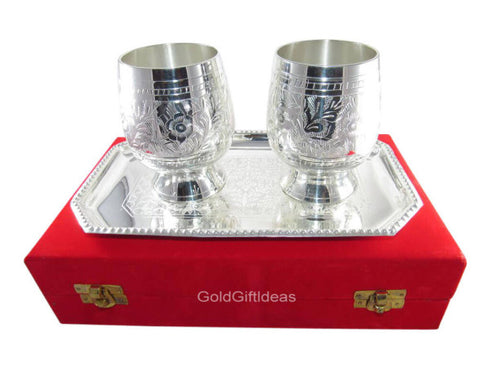 Dazzling 2 German Silver Glass Set With Tray - 1000gms