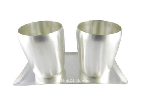 German Silver 2 Matka Glass With Tray - 500gms