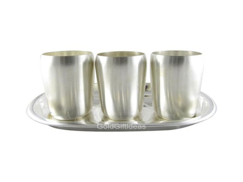 German Silver 3 Matka Glass With Tray - 750gms