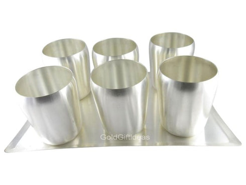 German Silver 6 Piece Matka Glass With Tray - 1250gms
