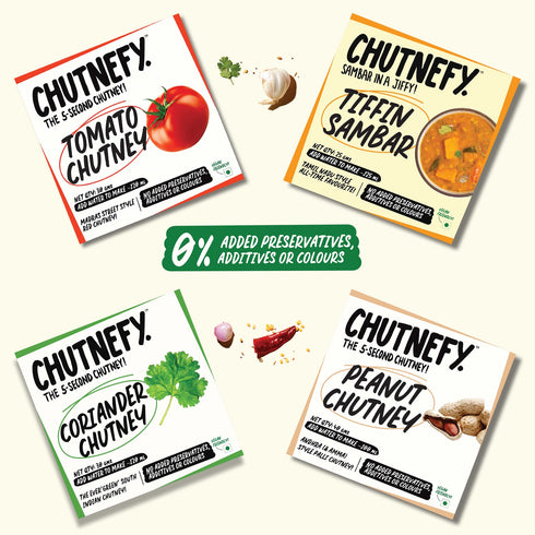 Chutnefy South Indian Tiffin Pack | 3 Chutneys + Sambar