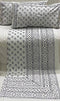 Clovers & Crafts Double Bedsheet Hand Block With Two Pillow Covers - White
