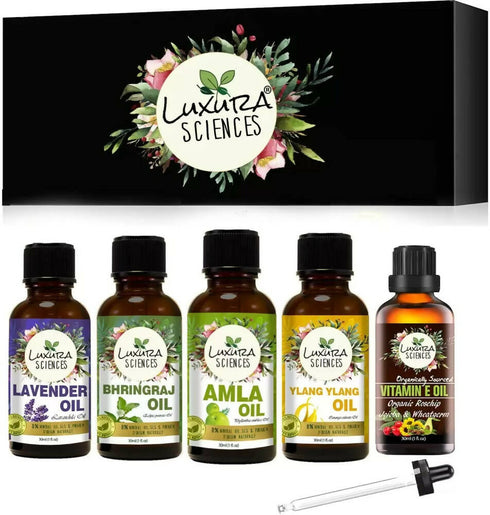 Luxura Sciences Organic Essential Oils for Hair Growth | Lavender Oil Bhringraj Oil Amla Oil Ylang Ylang Oil Vitamin E Oil