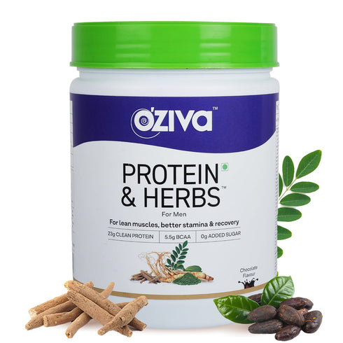 OZiva Protein and Herbs Men Whey Protein with Ayurvedic Herbs and Multivitamins 500g