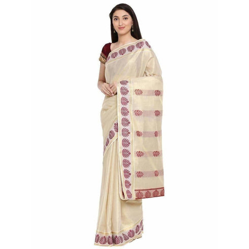 Kerala Cream Flower Saree