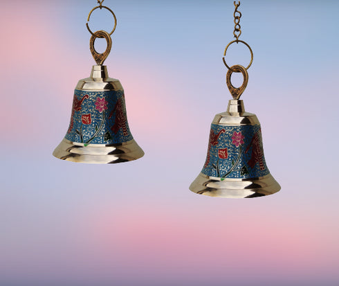 Brass Hanging Pooja Bell Blue Color 0.893Kg