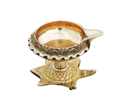 Brass Oil Lamp Deepak On Tortoise 0.135kg
