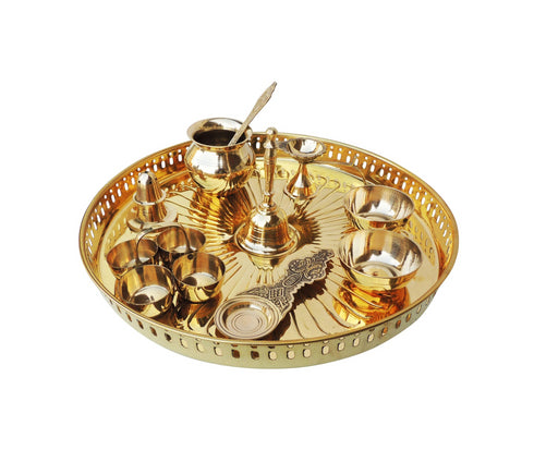Brass Puja Thali Set With Multiple Items 1.3Kg