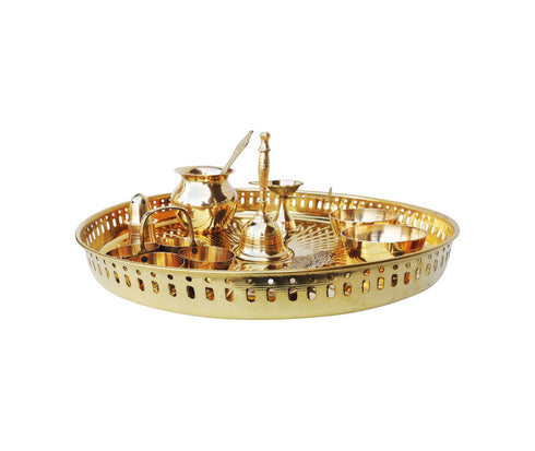 Brass Puja Thali Set With Multiple Items 1.3Kg