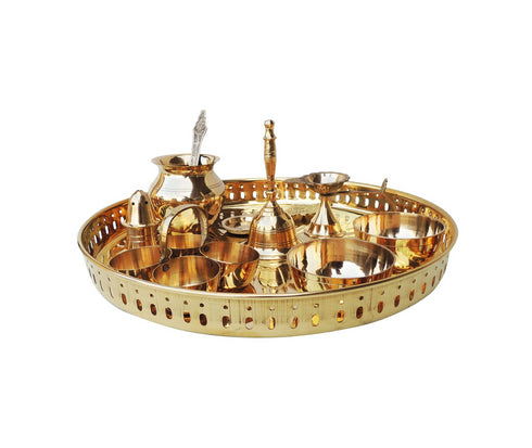 Brass Puja Thali Set With Multiple Items 1.155Kg