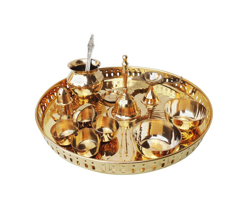 Brass Puja Thali Set With Multiple Items 1.155Kg