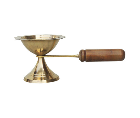 Brass Oil Lamp Deepak With Wooden Handle 0.085Kg