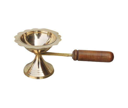 Brass Oil Lamp Deepak With Wooden Handle 0.085Kg