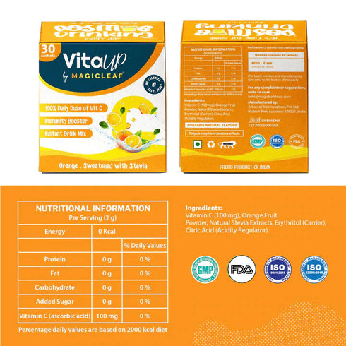 Magicleaf VitaUp Natural Vitamin C Sachets Tangy Orange Flavour