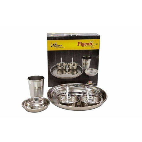 Pigeon Ultimate Lunch Thali Set With Bowls Glasses and Spoons 7 Pieces