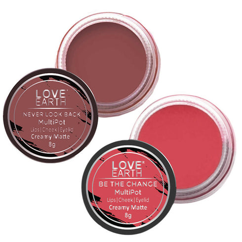 Love Earth Lip Tint and Cheek Tint Multipot Combo |Rose Pink and Ruby Pink