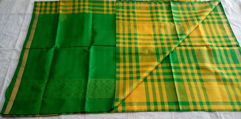 Soundarya Parrot Green Checks Saree