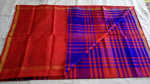 Soundrya Red With Volilet Checks Saree